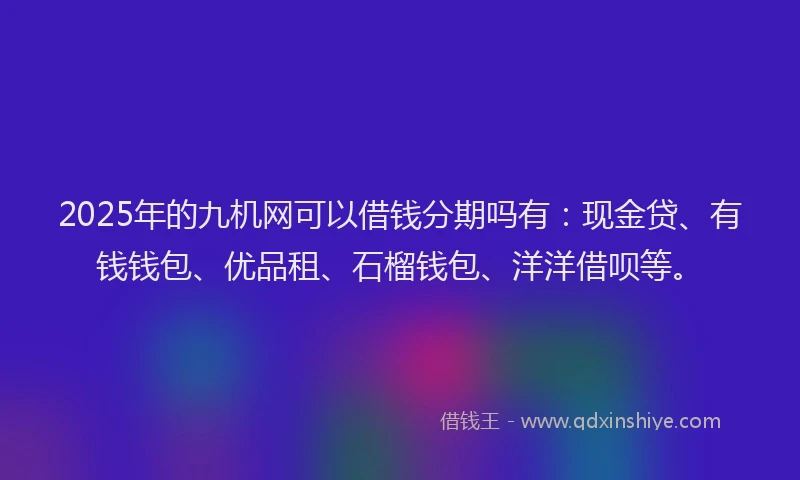 2025年的九机网可以借钱分期吗有:现金贷、有钱钱包、优品租、石榴钱包、洋洋借呗等。
