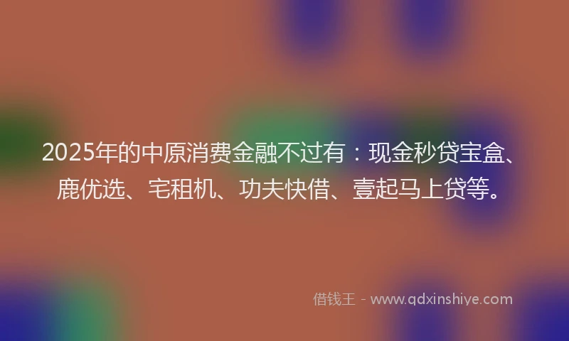 2025年的中原消费金融不过有：现金秒贷宝盒、鹿优选、宅租机、功夫快借、壹起马上贷等。