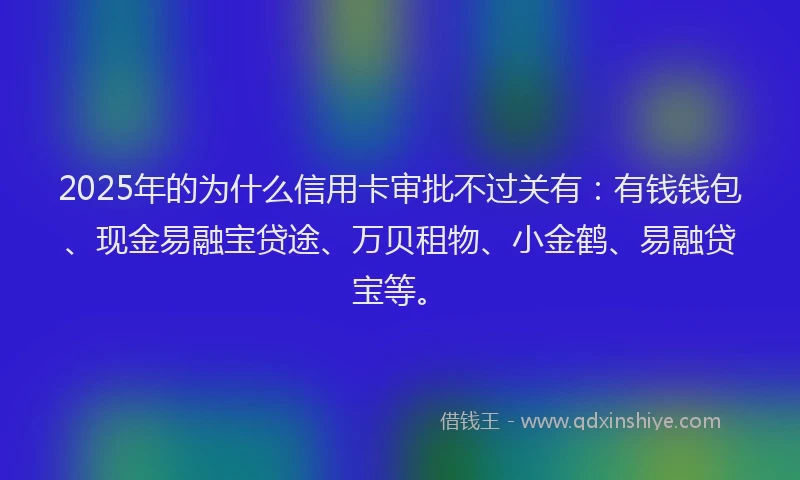 2025年的为什么信用卡审批不过关有：有钱钱包、现金易融宝贷途、万贝租物、小金鹤、易融贷宝等。