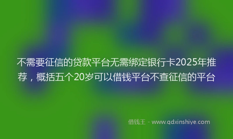 不需要征信的贷款平台无需绑定银行卡2025年推荐，概括五个20岁可以借钱平台不查征信的平台