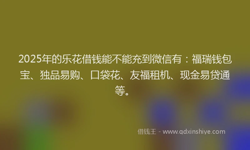 2025年的乐花借钱能不能充到微信有：福瑞钱包宝、独品易购、口袋花、友福租机、现金易贷通等。