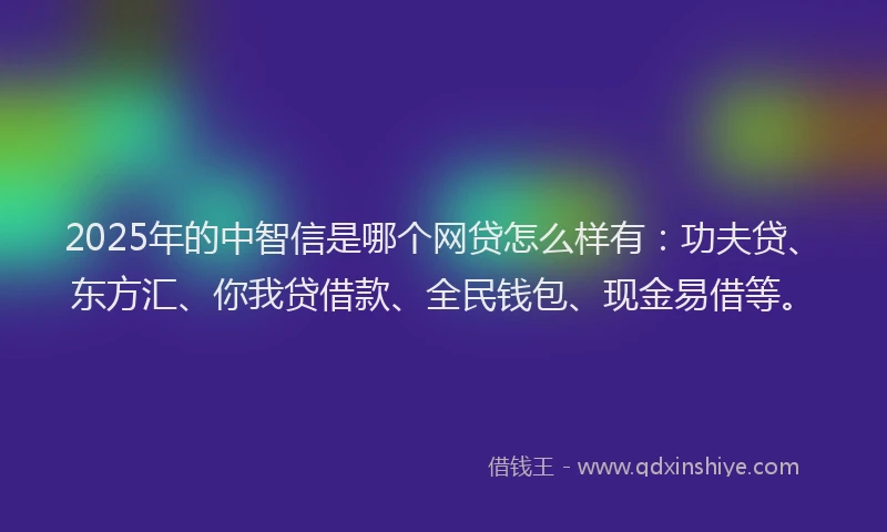 2025年的中智信是哪个网贷怎么样有：功夫贷、东方汇、你我贷借款、全民钱包、现金易借等。