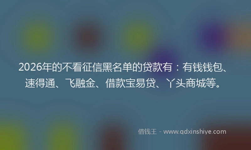2026年的不看征信黑名单的贷款有:有钱钱包、速得通、飞融金、借款宝易贷、丫头商城等。