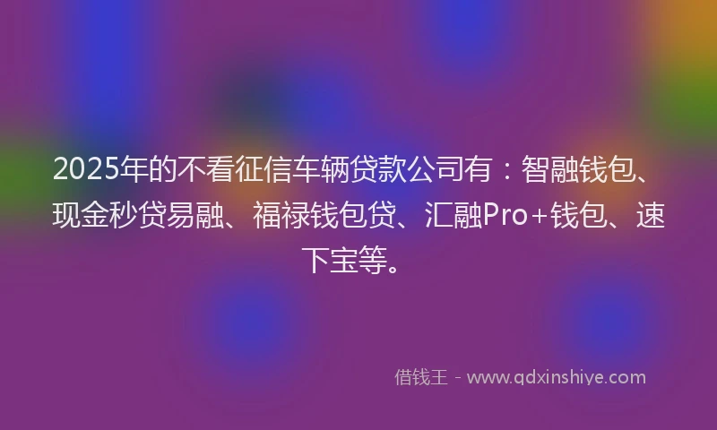 2025年的不看征信车辆贷款公司有：智融钱包、现金秒贷易融、福禄钱包贷、汇融Pro+钱包、速下宝等。