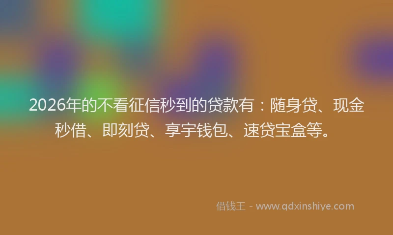 2026年的不看征信秒到的贷款有：随身贷、现金秒借、即刻贷、享宇钱包、速贷宝盒等。