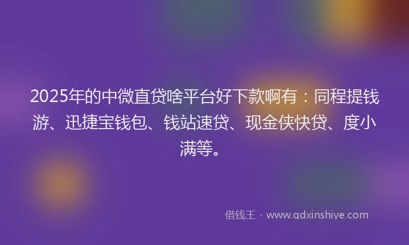 2025年的中微直贷啥平台好下款啊有:同程提钱游、迅捷宝钱包、钱站速贷、现金侠快贷、度小满等。