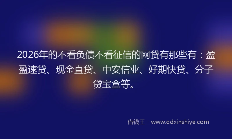 2026年的不看负债不看征信的网贷有那些有：盈盈速贷、现金直贷、中安信业、好期快贷、分子贷宝盒等。