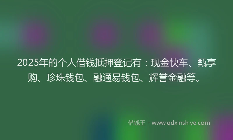2025年的个人借钱抵押登记有：现金快车、甄享购、珍珠钱包、融通易钱包、辉誉金融等。