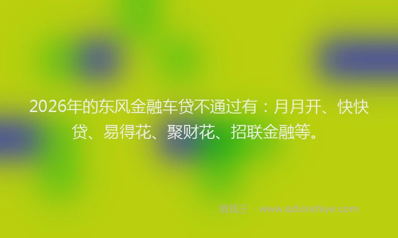 2026年的东风金融车贷不通过有：月月开、快快贷、易得花、聚财花、招联金融等。