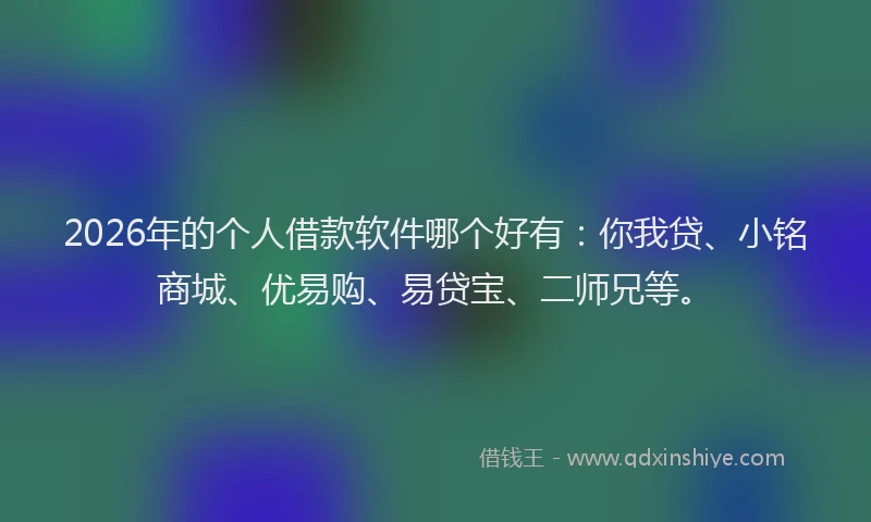 2026年的个人借款软件哪个好有：你我贷、小铭商城、优易购、易贷宝、二师兄等。