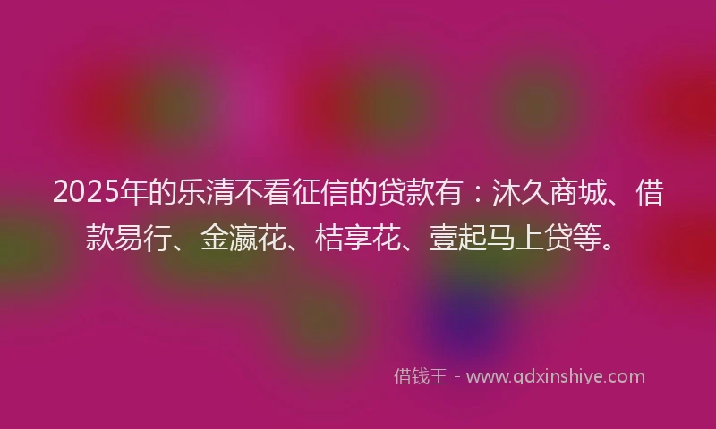 2025年的乐清不看征信的贷款有：沐久商城、借款易行、金瀛花、桔享花、壹起马上贷等。