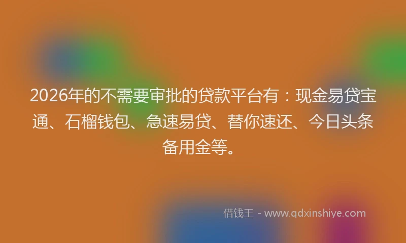 2026年的不需要审批的贷款平台有:现金易贷宝通、石榴钱包、急速易贷、替你速还、今日头条备用金等。