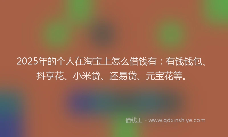 2025年的个人在淘宝上怎么借钱有:有钱钱包、抖享花、小米贷、还易贷、元宝花等。