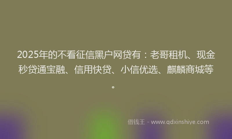 2025年的不看征信黑户网贷有：老哥租机、现金秒贷通宝融、信用快贷、小信优选、麒麟商城等。