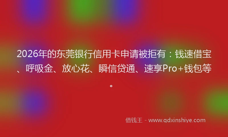 2026年的东莞银行信用卡申请被拒有：钱速借宝、呼吸金、放心花、瞬信贷通、速享Pro+钱包等。