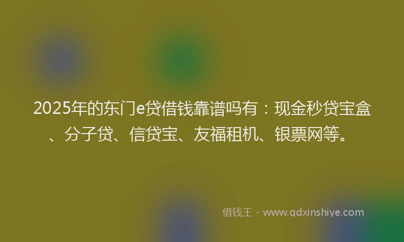 2025年的东门e贷借钱靠谱吗有:现金秒贷宝盒、分子贷、信贷宝、友福租机、银票网等。