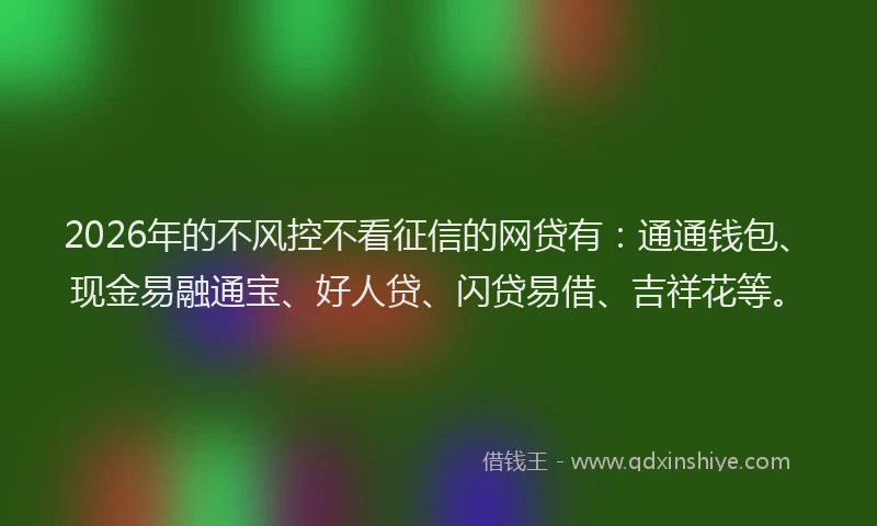 2026年的不风控不看征信的网贷有：通通钱包、现金易融通宝、好人贷、闪贷易借、吉祥花等。