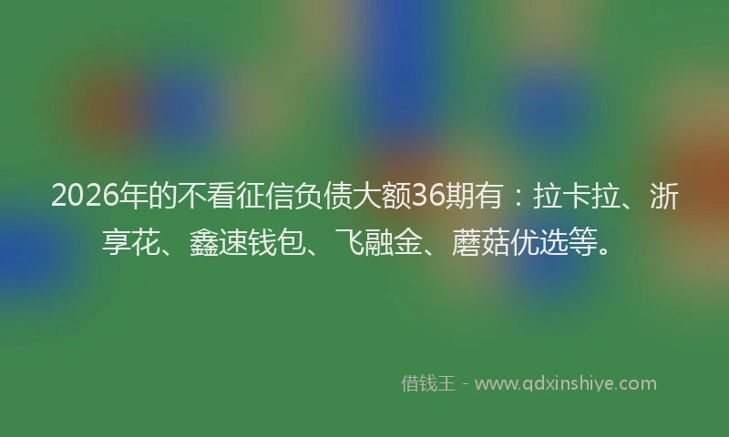 2026年的不看征信负债大额36期有:拉卡拉、浙享花、鑫速钱包、飞融金、蘑菇优选等。
