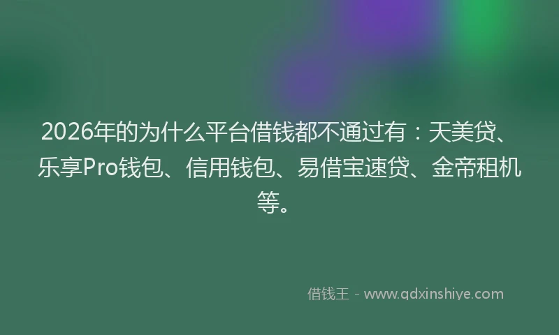 2026年的为什么平台借钱都不通过有：天美贷、乐享Pro钱包、信用钱包、易借宝速贷、金帝租机等。