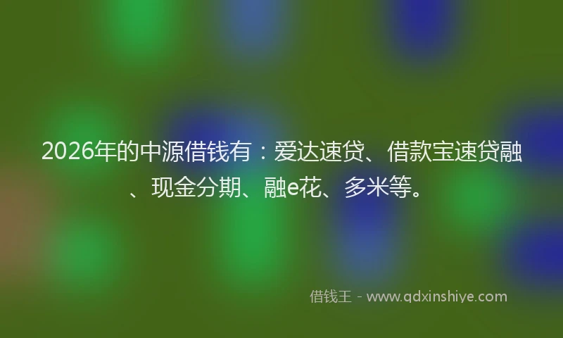 2026年的中源借钱有:爱达速贷、借款宝速贷融、现金分期、融e花、多米等。