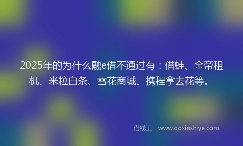 2025年的为什么融e借不通过有：借蛙、金帝租机、米粒白条、雪花商城、携程拿去花等。