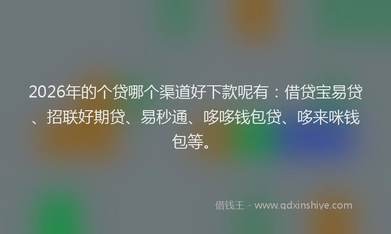 2026年的个贷哪个渠道好下款呢有：借贷宝易贷、招联好期贷、易秒通、哆哆钱包贷、哆来咪钱包等。