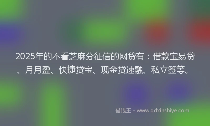 2025年的不看芝麻分征信的网贷有：借款宝易贷、月月盈、快捷贷宝、现金贷速融、私立签等。