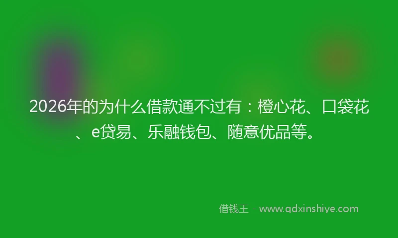 2026年的为什么借款通不过有：橙心花、口袋花、e贷易、乐融钱包、随意优品等。