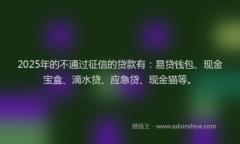 2025年的不通过征信的贷款有：易贷钱包、现金宝盒、滴水贷、应急贷、现金猫等。