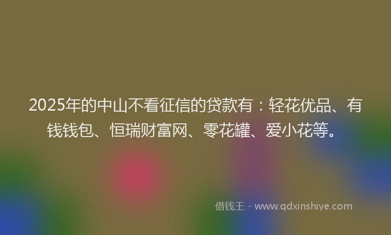 2025年的中山不看征信的贷款有:轻花优品、有钱钱包、恒瑞财富网、零花罐、爱小花等。