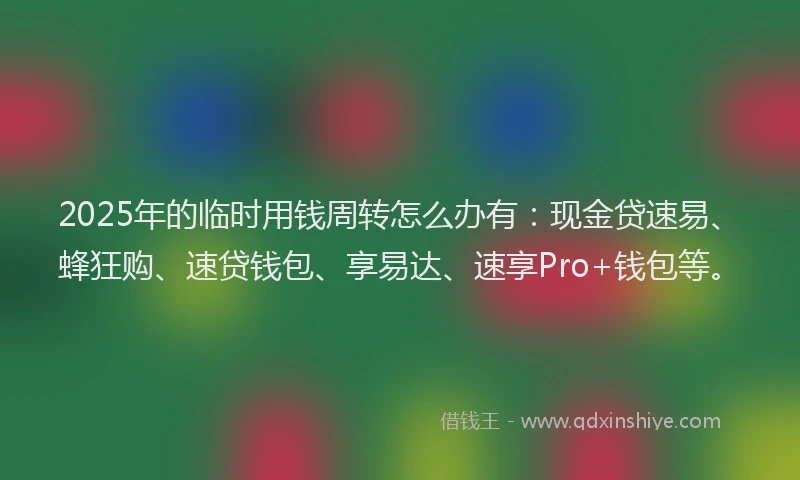 2025年的临时用钱周转怎么办有：现金贷速易、蜂狂购、速贷钱包、享易达、速享Pro+钱包等。