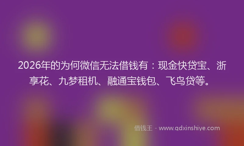 2026年的为何微信无法借钱有:现金快贷宝、浙享花、九梦租机、融通宝钱包、飞鸟贷等。