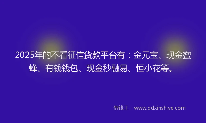 2025年的不看征信货款平台有：金元宝、现金蜜蜂、有钱钱包、现金秒融易、恒小花等。