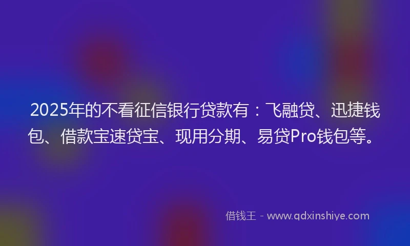 2025年的不看征信银行贷款有：飞融贷、迅捷钱包、借款宝速贷宝、现用分期、易贷Pro钱包等。