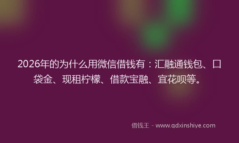 2026年的为什么用微信借钱有：汇融通钱包、口袋金、现租柠檬、借款宝融、宜花呗等。
