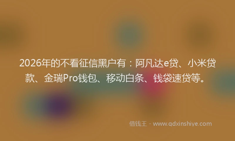 2026年的不看征信黑户有:阿凡达e贷、小米贷款、金瑞Pro钱包、移动白条、钱袋速贷等。