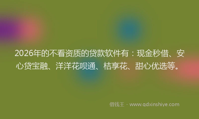 2026年的不看资质的贷款软件有：现金秒借、安心贷宝融、洋洋花呗通、桔享花、甜心优选等。