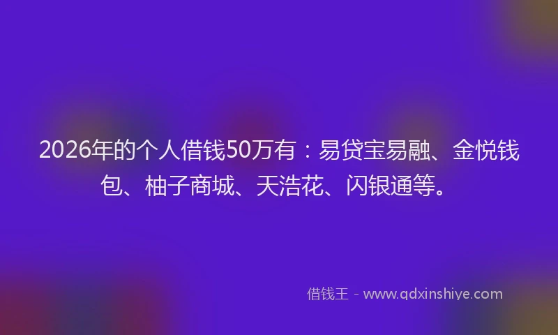 2026年的个人借钱50万有:易贷宝易融、金悦钱包、柚子商城、天浩花、闪银通等。