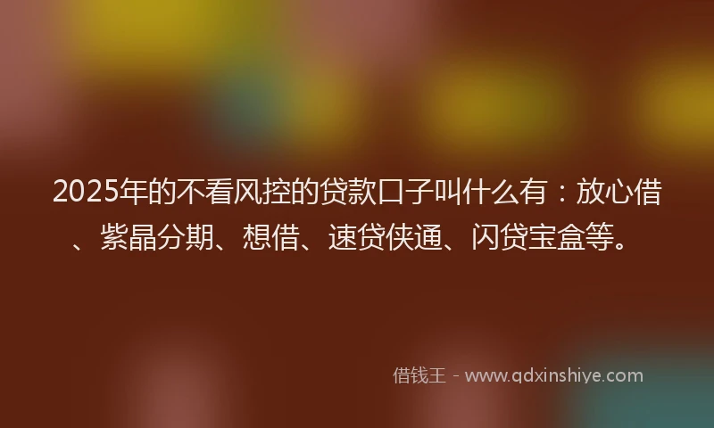 2025年的不看风控的贷款口子叫什么有:放心借、紫晶分期、想借、速贷侠通、闪贷宝盒等。