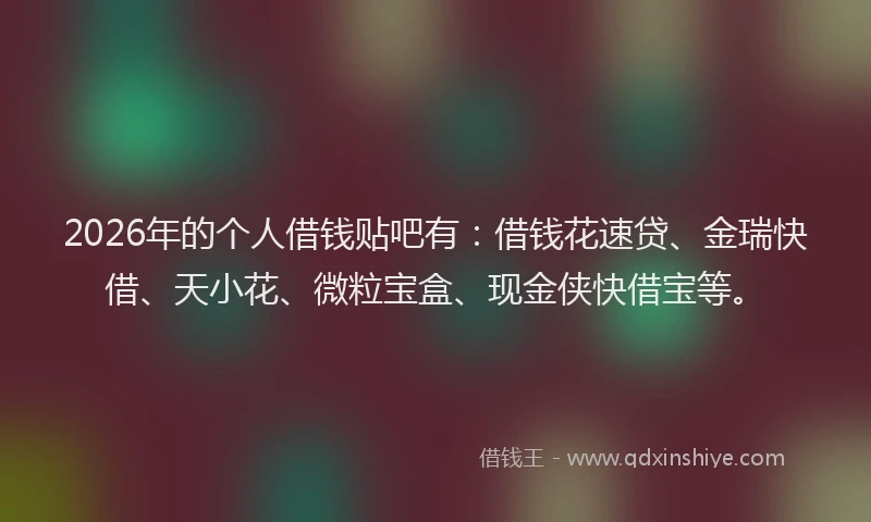 2026年的个人借钱贴吧有：借钱花速贷、金瑞快借、天小花、微粒宝盒、现金侠快借宝等。