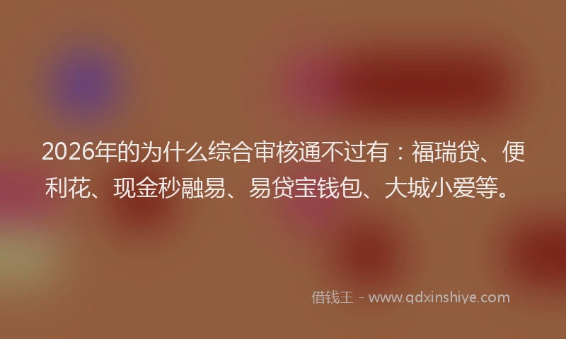 2026年的为什么综合审核通不过有:福瑞贷、便利花、现金秒融易、易贷宝钱包、大城小爱等。