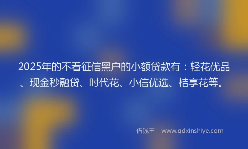 2025年的不看征信黑户的小额贷款有：轻花优品、现金秒融贷、时代花、小信优选、桔享花等。