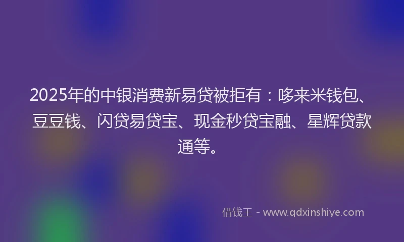 2025年的中银消费新易贷被拒有：哆来米钱包、豆豆钱、闪贷易贷宝、现金秒贷宝融、星辉贷款通等。