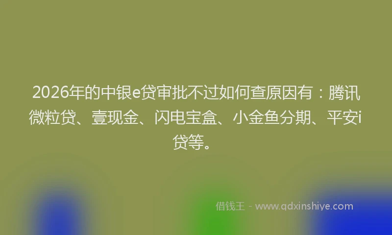 2026年的中银e贷审批不过如何查原因有:腾讯微粒贷、壹现金、闪电宝盒、小金鱼分期、平安i贷等。