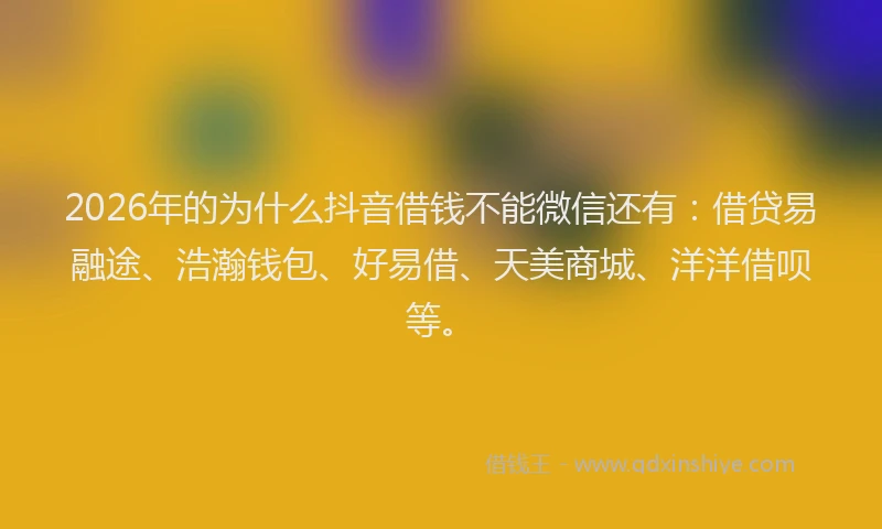 2026年的为什么抖音借钱不能微信还有:借贷易融途、浩瀚钱包、好易借、天美商城、洋洋借呗等。