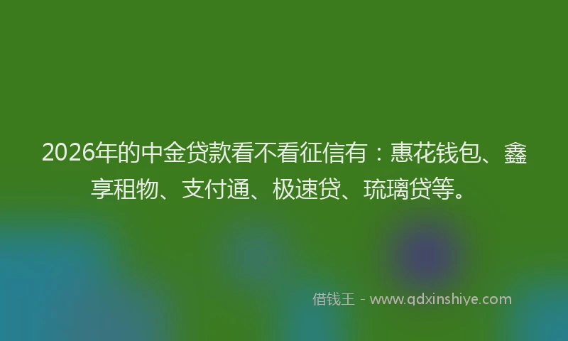2026年的中金贷款看不看征信有：惠花钱包、鑫享租物、支付通、极速贷、琉璃贷等。