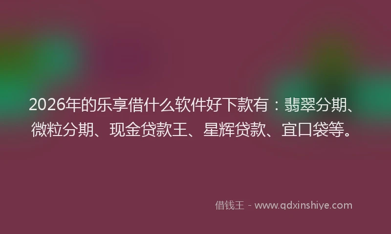 2026年的乐享借什么软件好下款有：翡翠分期、微粒分期、现金贷款王、星辉贷款、宜口袋等。