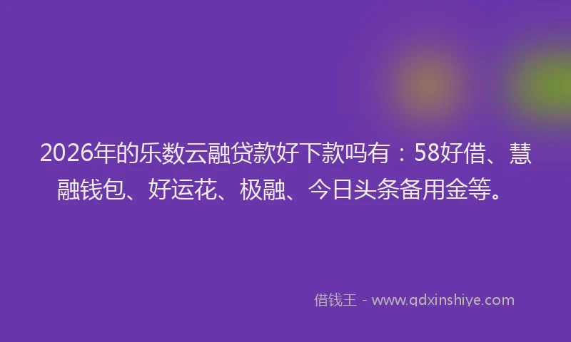 2026年的乐数云融贷款好下款吗有：58好借、慧融钱包、好运花、极融、今日头条备用金等。