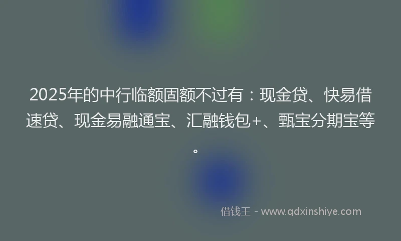 2025年的中行临额固额不过有:现金贷、快易借速贷、现金易融通宝、汇融钱包+、甄宝分期宝等。