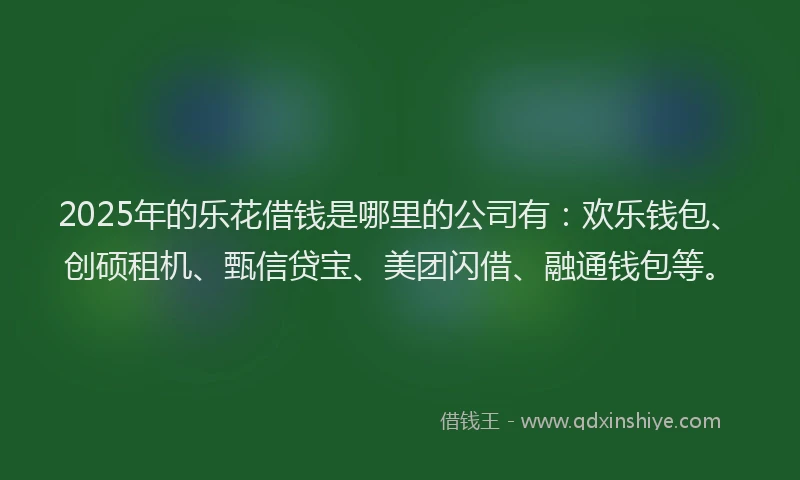 2025年的乐花借钱是哪里的公司有:欢乐钱包、创硕租机、甄信贷宝、美团闪借、融通钱包等。